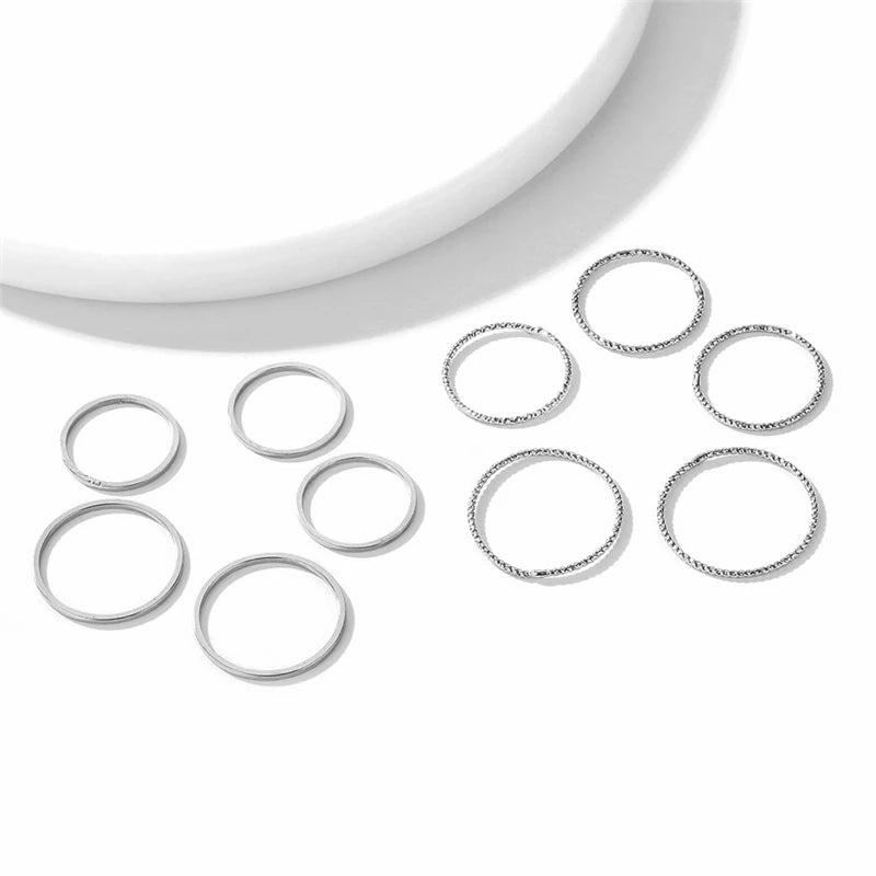 10 pcs/set Minimalist Midi Round Twist Weave Ring Set Fashion Jewelry Female Elegant Classic Knuckle Finger Rings for Women