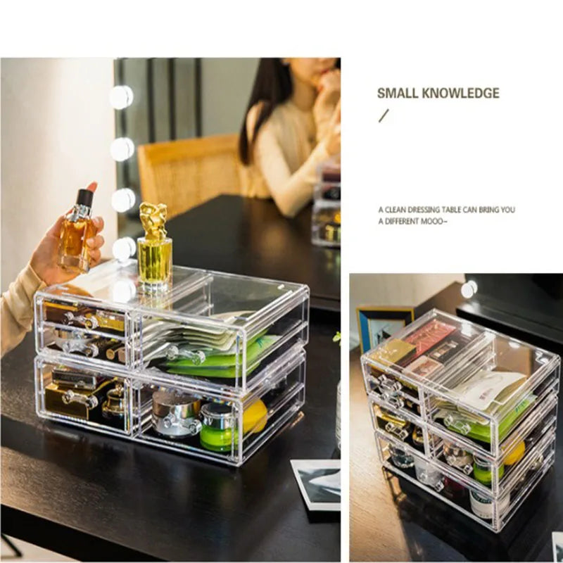 Drawer Makeup Organizer Cosmetics Storage Box Organizador Maquillaje Transparent Plastic Box Lipstick Jewelry Display Stand