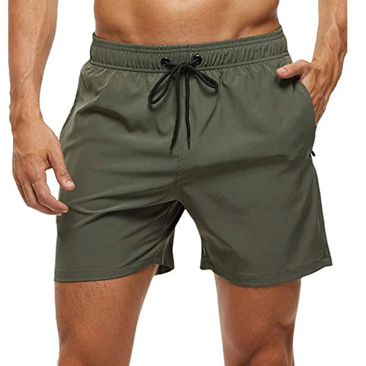 Fashion Beach Shorts Elastic Closure Men's Swim Trunks Quick Dry Beach Shorts With Zipper Pockets