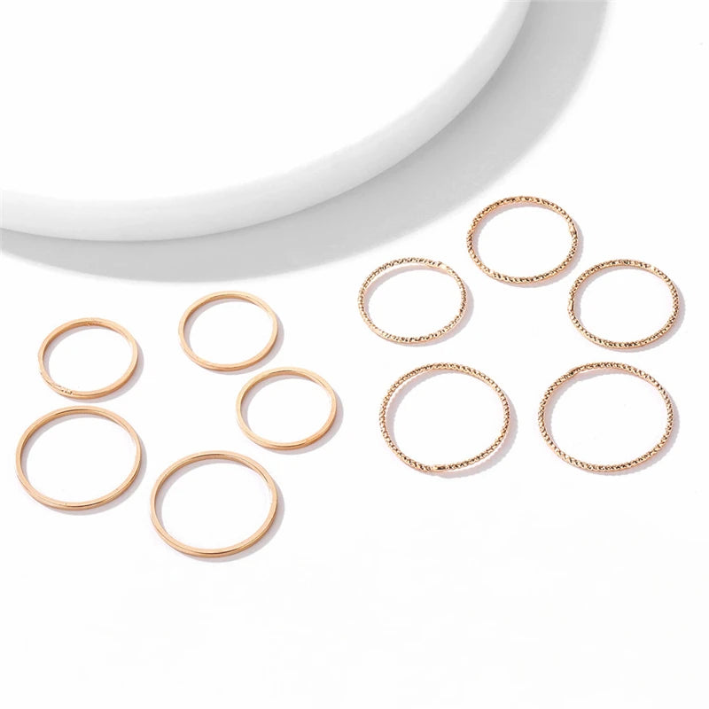 10 pcs/set Minimalist Midi Round Twist Weave Ring Set Fashion Jewelry Female Elegant Classic Knuckle Finger Rings for Women