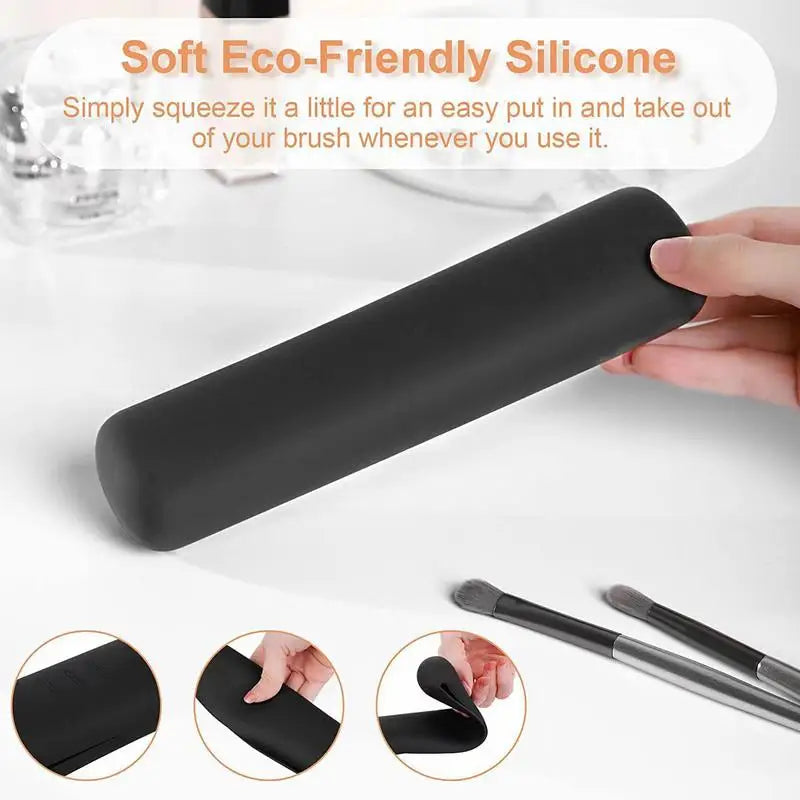 Trendy Travel Makeup Brush Holder, Silicon Material Portable For Getting Ready, Travelling, Cosmetic Case Makeup Organizers