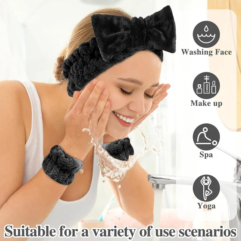 Spa Headband for Face Washing, Skincare Headbands and Wrist Washband Set Soft Makeup Headband for Skin Care, Makeup Removal Face