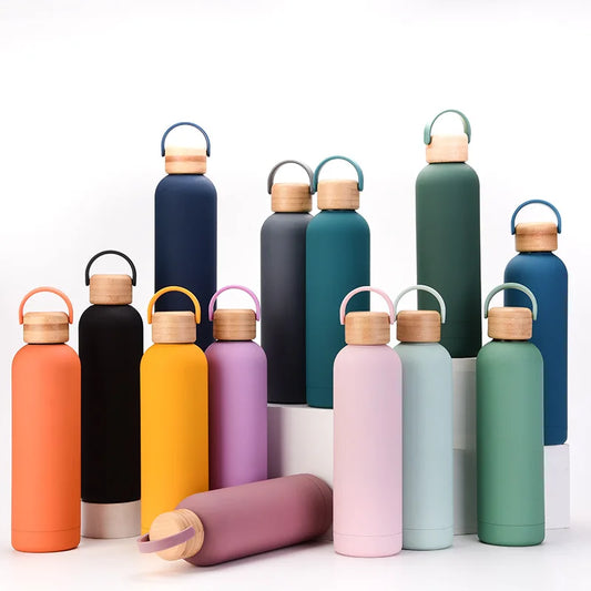 Double Stainless Steel Vacuum Thermal Water Bottle, Portable, Bamboo Cover,Heat Lock, Cold,Outdoor Sports,Mountaineering,750ml