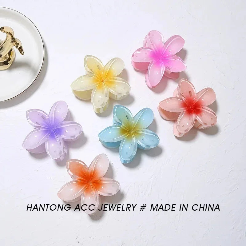 Sweet Gradient Flower Acrylic Hair Claws Clip for Women Girls Hairpins Summer Beach Hawaiian Headwear Hair Accessories