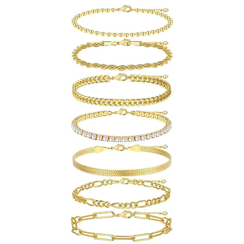 14K Gold Plated Stainless Steel WATERPROOF Layering Bracelet for Women Teen Girls, Dainty Summer Beach Boho Beaded Bracelet Set