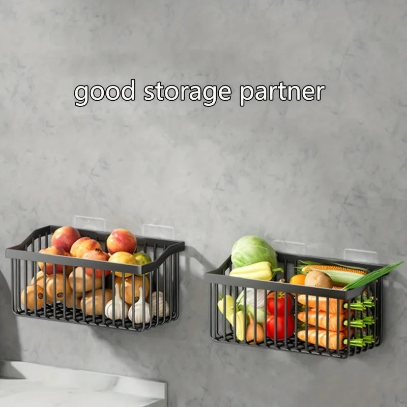 1pc Fruit And Vegetable Basket, Fresh Keeping Storage Basket, Wall Mounted Storage Baskets, Kitchen Metal Wire Fruit Basket,