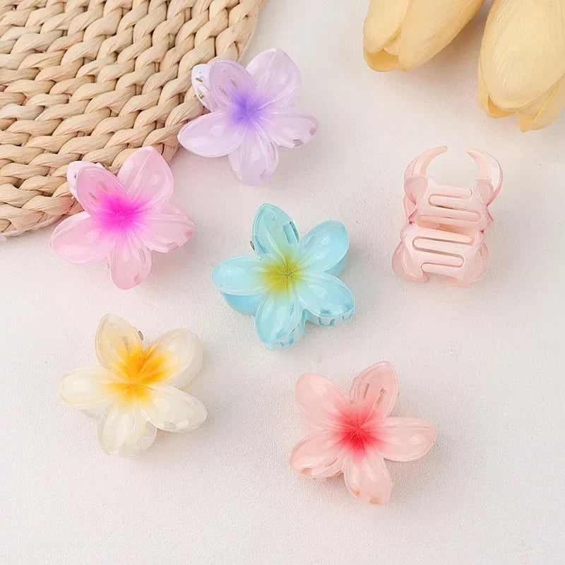 Sweet Gradient Flower Acrylic Hair Claws Clip for Women Girls Hairpins Summer Beach Hawaiian Headwear Hair Accessories