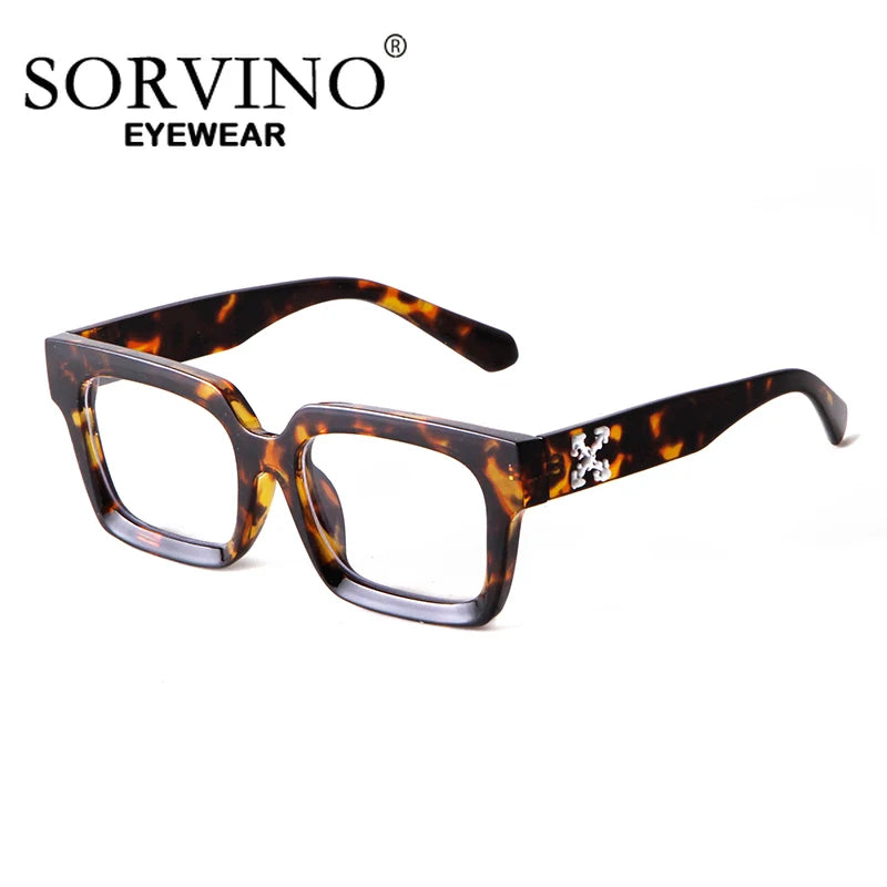 SORVINO Fashion Square Sunglasses Women Shades UV400 Leopard Brown Punk Men Colorful Sun Glasses Anti-blue Light Flat Glasses