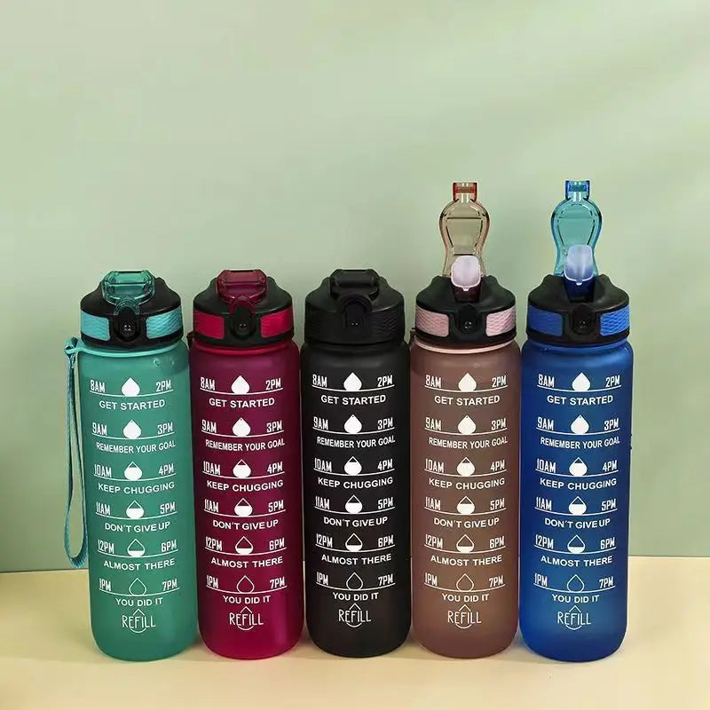 1000ml Water Bottle Motivational Sport Water Bottle Leakproof Bottles Drinking Outdoor Travel PC Bottle Gym Fitness Jugs