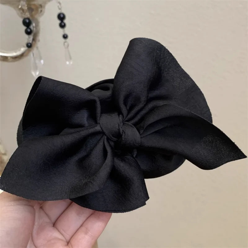 New Large Fabric Large Bow Grasping Clip Retro Ponytail Braid Claw Clip Trendy Sweet Girl Hair Clip Delicate Hair Accessories