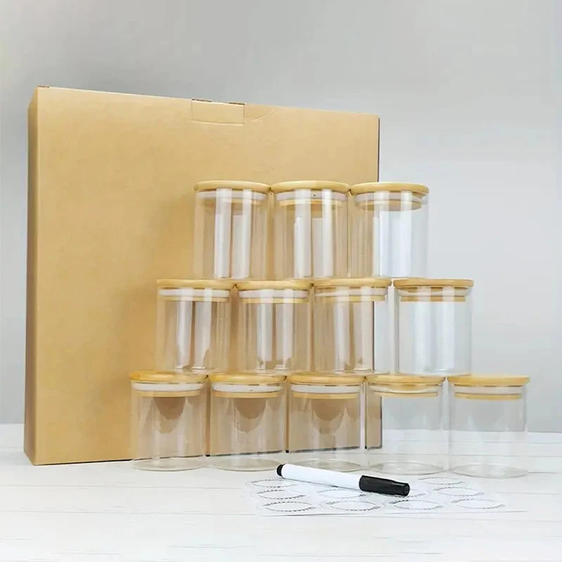 12 pieces/set glass storage jars portable transparent food jars for tea coffee beans sugar candy cookies spices kitchen items