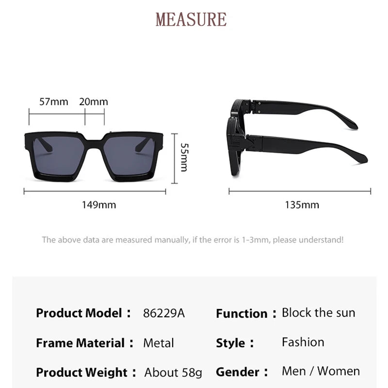 Millionaire Sunglasses For Men Vintage Square Fashion Glasses Luxury Retro Sunglasses Women Trending Punk Gafas De Sol Lentes