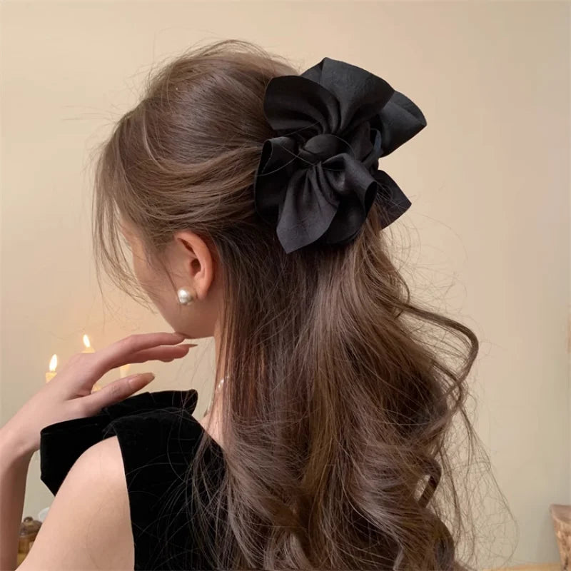 New Large Fabric Large Bow Grasping Clip Retro Ponytail Braid Claw Clip Trendy Sweet Girl Hair Clip Delicate Hair Accessories