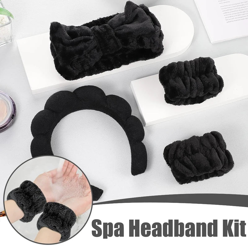 Spa Headband for Face Washing, Skincare Headbands and Wrist Washband Set Soft Makeup Headband for Skin Care, Makeup Removal Face