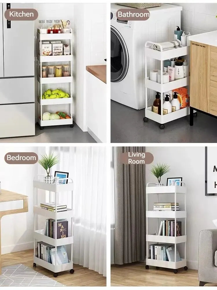 1pc 3/4 Tier Rolling Storage Cart High Capacity Storage Shelf Movable Gap Storage Rack Kitchen Bathroom And Livingroom Organizer