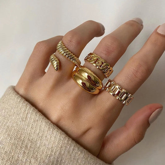 4pcs/set Punk Metal Round Rings Set Gold Color Open Rings for Women Fashion Finger Accessories  for Women Ring