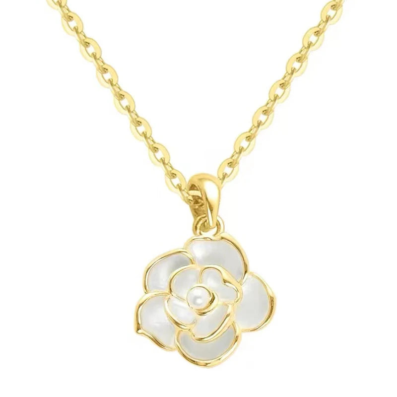 French Romantic Elegant White Enamel Camellia Flower Pendant Necklace 2023 Women's Fashion Jewelry Luxury Accessories For Girls