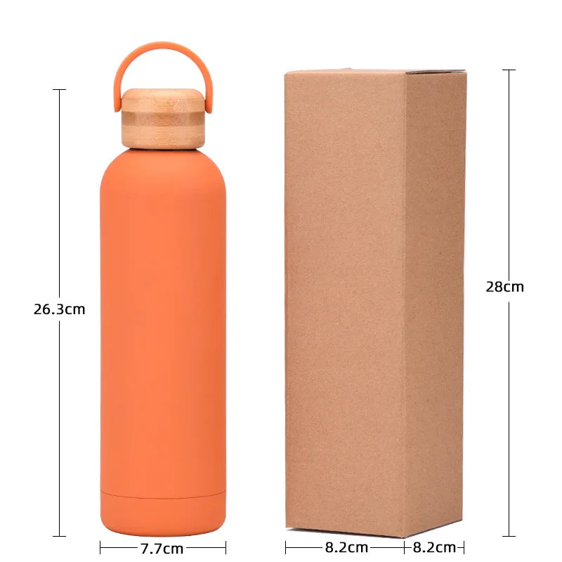 Double Stainless Steel Vacuum Thermal Water Bottle, Portable, Bamboo Cover,Heat Lock, Cold,Outdoor Sports,Mountaineering,750ml