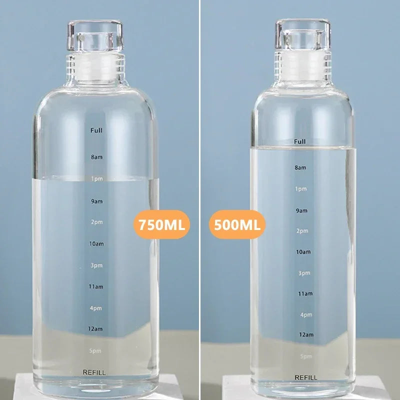 500/750ml Large Capacity Water Bottle with Time Marker Cover for Water Drink Transparent Milk Juice Cup Simple Cup Gift