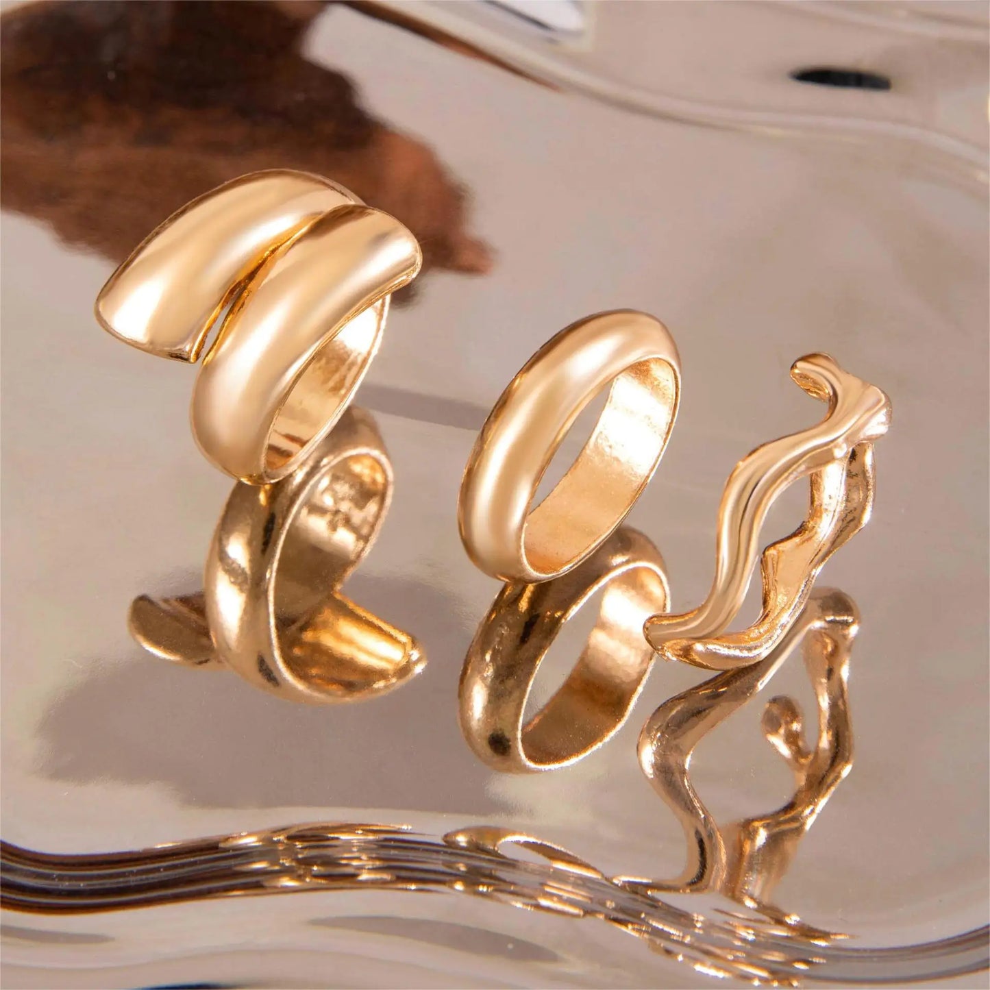 3Pcs/set Punk Irregular Open Rings for Women Men Gold Color Liquid Metal Finger Ring Trendy Jewelry Girls Party Gifts Hip Hop