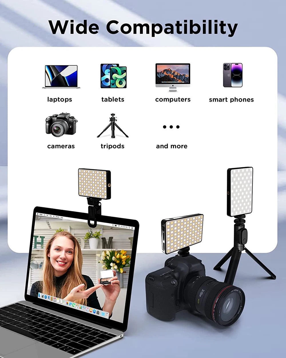 LED Selfie Light 120 LED 3000Mah Rechargeable Phone Light Clip 3 Light Modes Ring Light for Phone iPad Camera Laptop Selfie