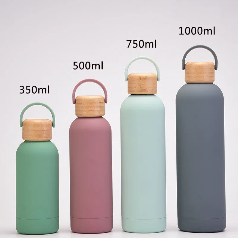 Double Stainless Steel Vacuum Thermal Water Bottle, Portable, Bamboo Cover,Heat Lock, Cold,Outdoor Sports,Mountaineering,750ml