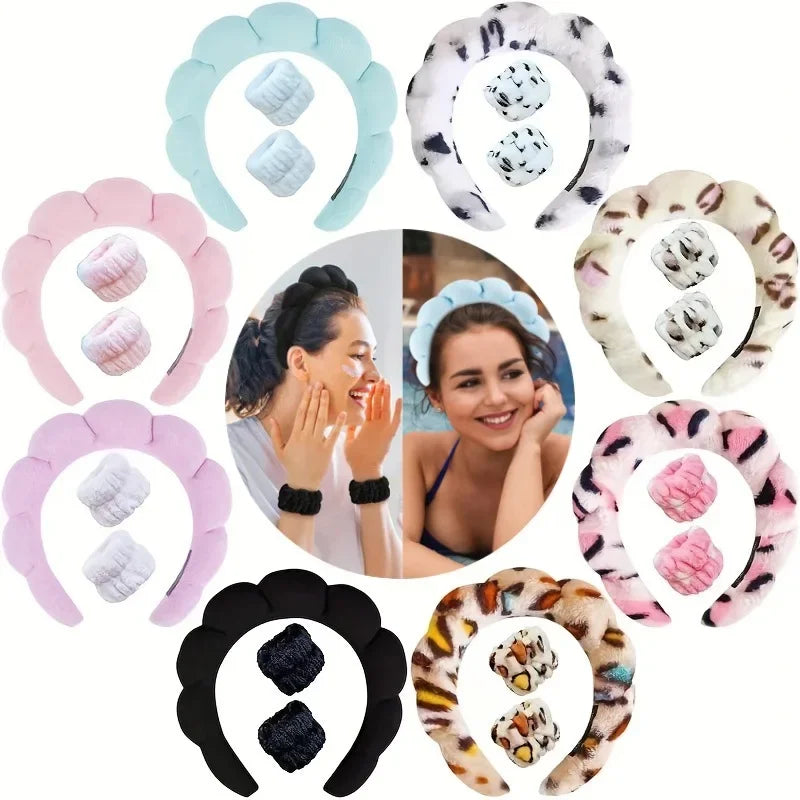 3Pcs/set Makeup Headband Puffy Sponge Spa Head Bands for Women Girls Washing Face Skincare Yoga Facial Mask Sports Hair Headband