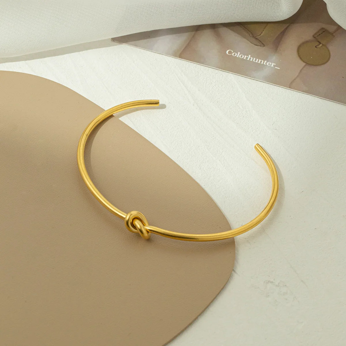 OIMG 316L Stainless Steel Gold Plated Temperament Round Knot Adjustable Open Bangle & Bracelet For Women Jewelry Waterproof