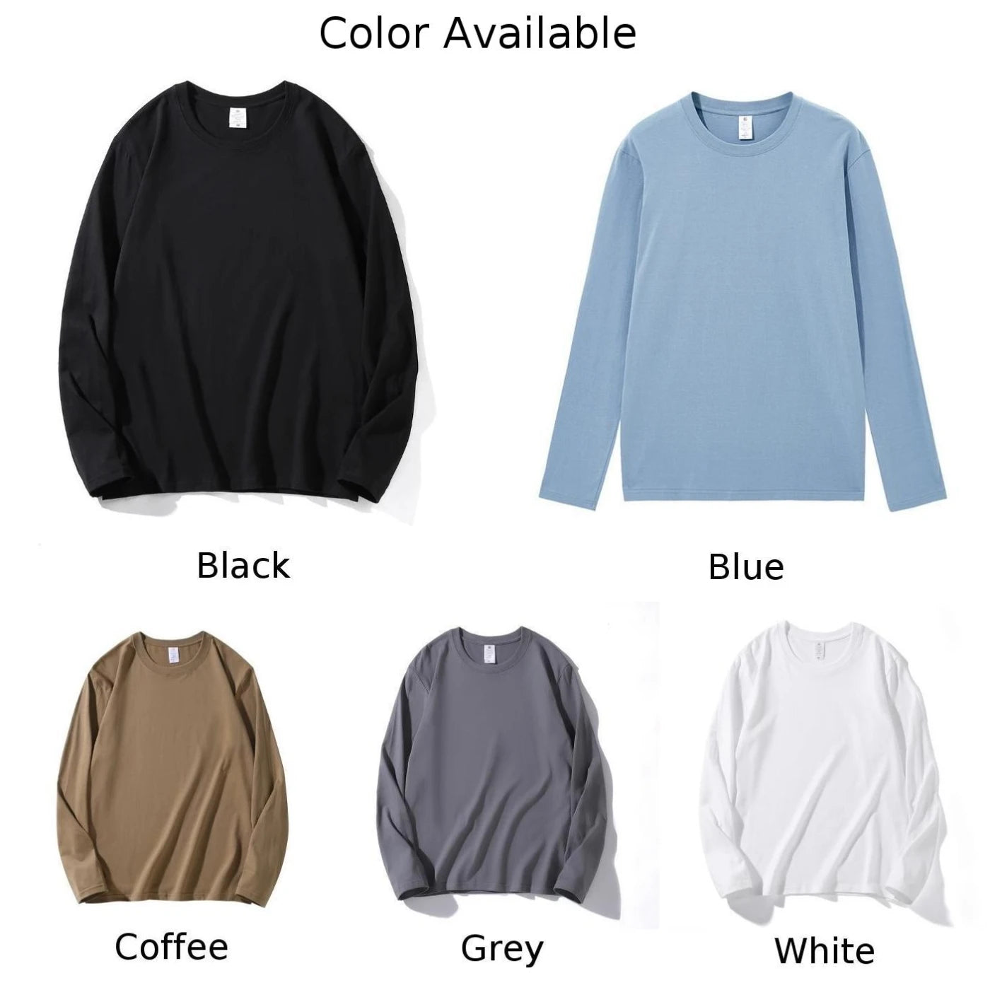 Casual Men's Cotton Long Sleeve T-Shirts Round-Collar Solid Color Basic Tees Tops Pullovers T Shirt Man Clothing