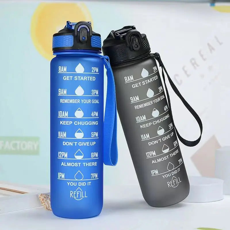 1000ml Water Bottle Motivational Sport Water Bottle Leakproof Bottles Drinking Outdoor Travel PC Bottle Gym Fitness Jugs