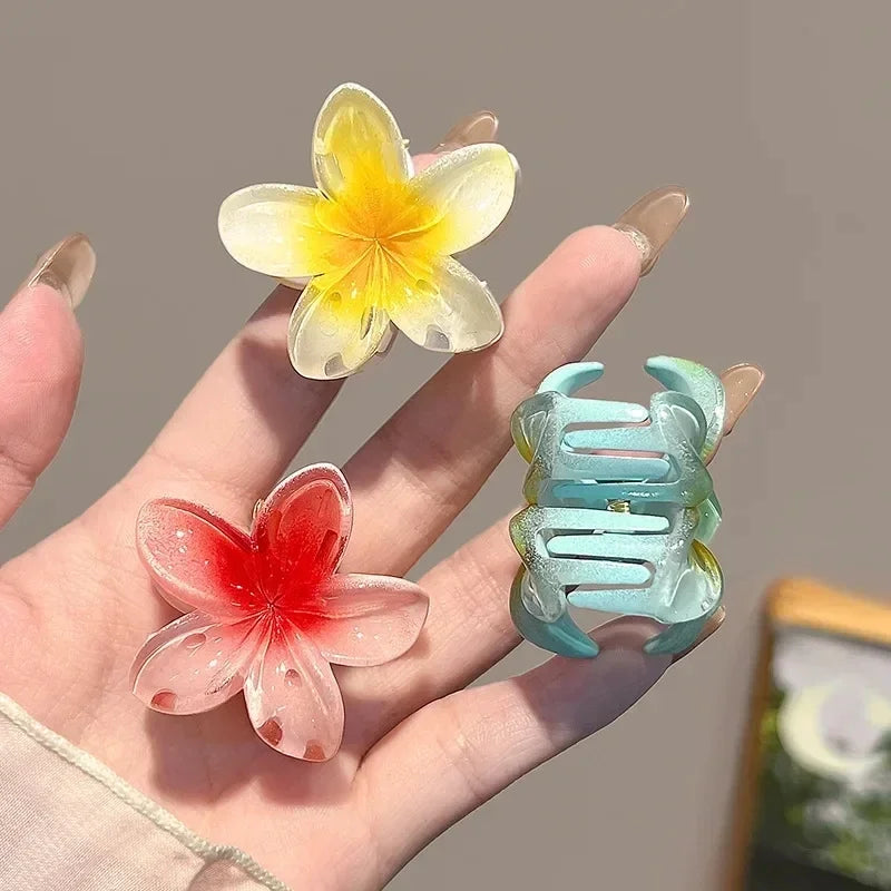 Sweet Gradient Flower Acrylic Hair Claws Clip for Women Girls Hairpins Summer Beach Hawaiian Headwear Hair Accessories