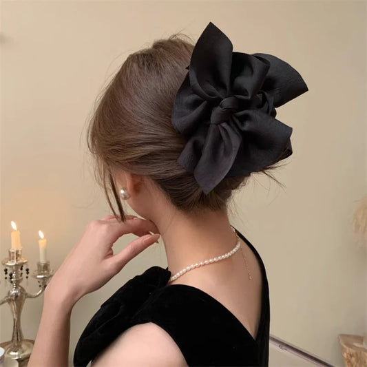 New Large Fabric Large Bow Grasping Clip Retro Ponytail Braid Claw Clip Trendy Sweet Girl Hair Clip Delicate Hair Accessories