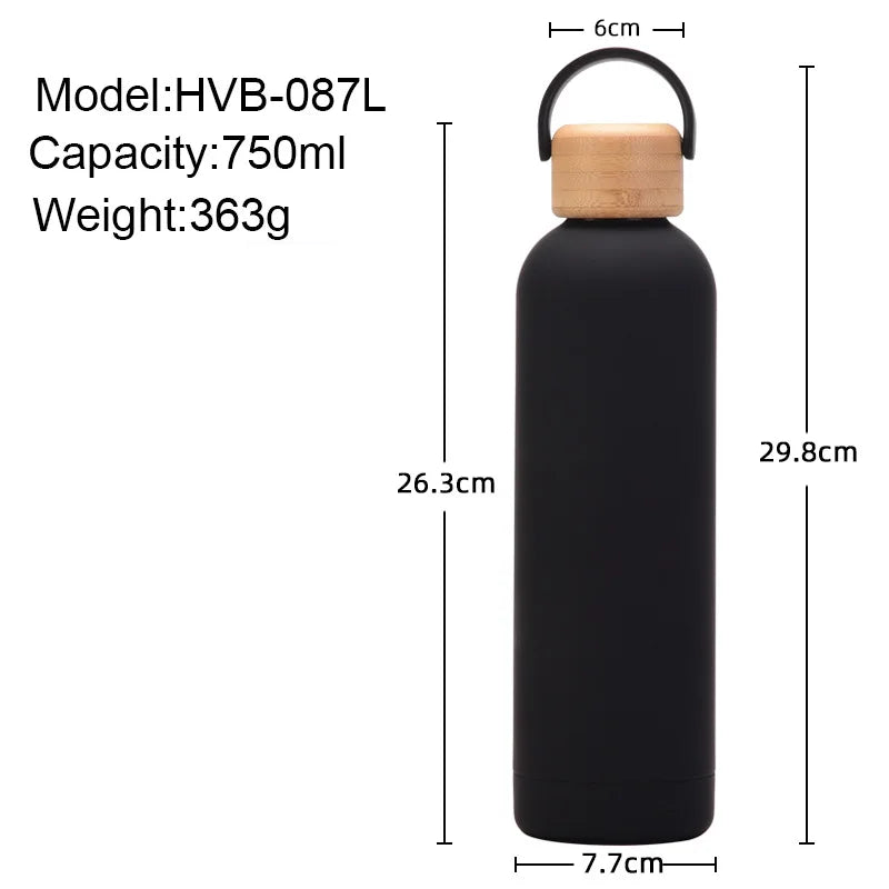 Double Stainless Steel Vacuum Thermal Water Bottle, Portable, Bamboo Cover,Heat Lock, Cold,Outdoor Sports,Mountaineering,750ml