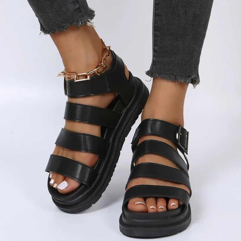 Hot Fashion Casual Flatform Wedges Roman Sandals Women Summer Open Toe Shoe PU Leather Sandalias Mujer Sapato Feminino