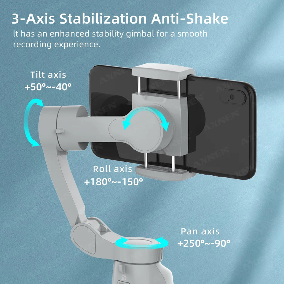 AXNEN HQ5 3-Axis Handheld Gimbal Stabilizer Selfie Tripod for Smartphone iPhone Android, Optional AI Module Fill Light, VS HQ3