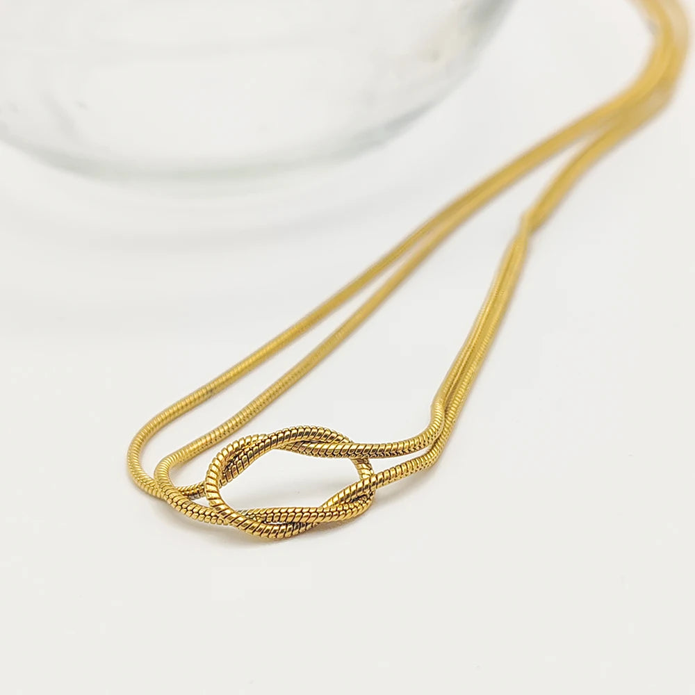 eManco  Elegant Minimalist Jewelry Lusterless 14k Gold Plated Knotted Snake Chain Necklace Women's Stainless Steel Accessories