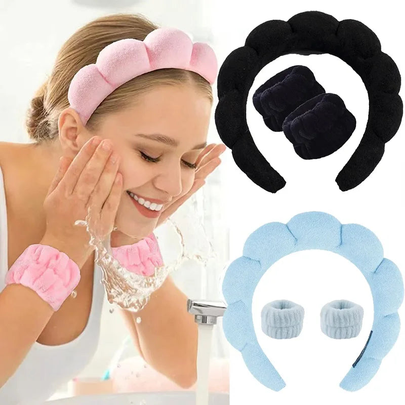 3Pcs/set Makeup Headband Puffy Sponge Spa Head Bands for Women Girls Washing Face Skincare Yoga Facial Mask Sports Hair Headband