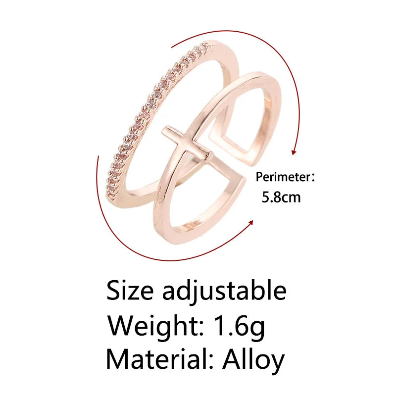 New Simple Multi Layer Rose Gold Color Cross Ring Elegant Female Wedding Party Opening Adjustable Ring Fashion Christian Gifts