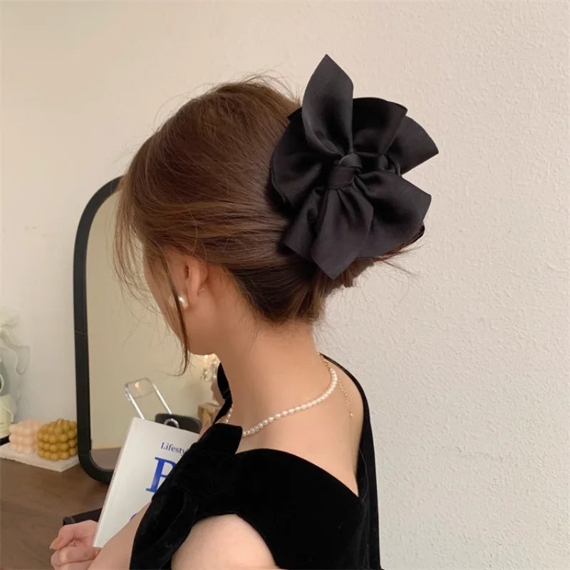 New Large Fabric Large Bow Grasping Clip Retro Ponytail Braid Claw Clip Trendy Sweet Girl Hair Clip Delicate Hair Accessories