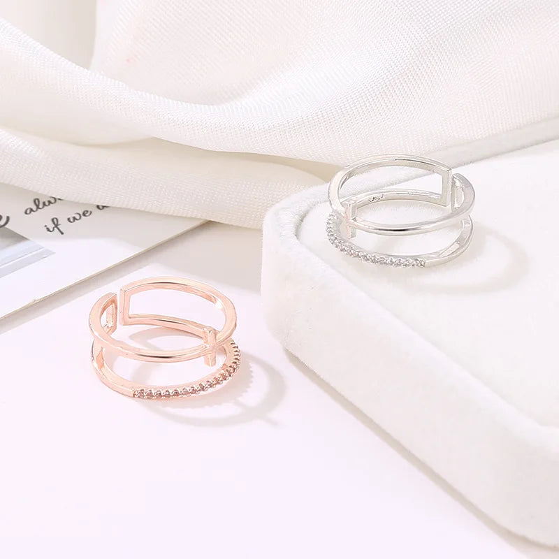 New Simple Multi Layer Rose Gold Color Cross Ring Elegant Female Wedding Party Opening Adjustable Ring Fashion Christian Gifts