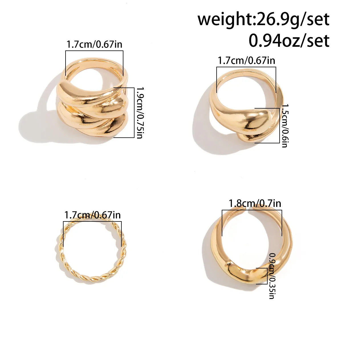 3Pcs/set Punk Irregular Open Rings for Women Men Gold Color Liquid Metal Finger Ring Trendy Jewelry Girls Party Gifts Hip Hop