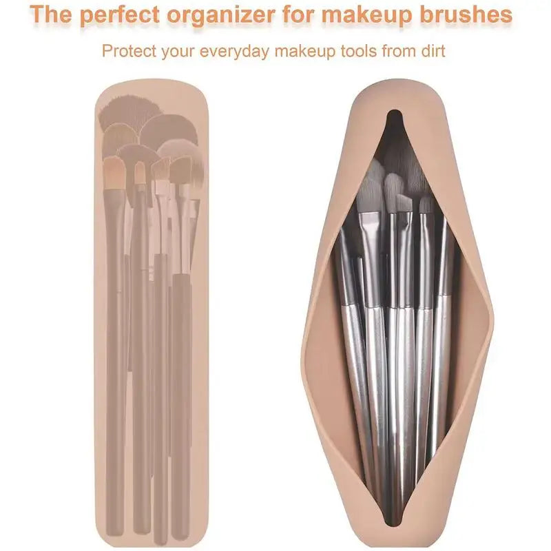 Trendy Travel Makeup Brush Holder, Silicon Material Portable For Getting Ready, Travelling, Cosmetic Case Makeup Organizers