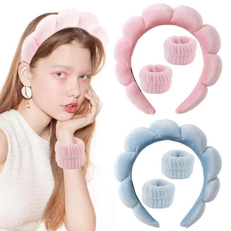 3Pcs/set Makeup Headband Puffy Sponge Spa Head Bands for Women Girls Washing Face Skincare Yoga Facial Mask Sports Hair Headband