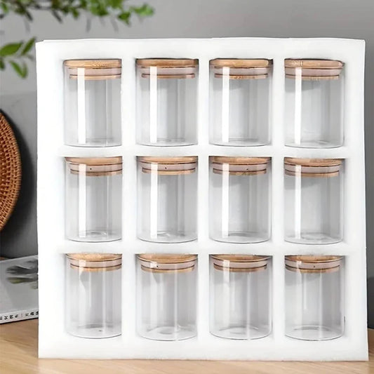 12 pieces/set glass storage jars portable transparent food jars for tea coffee beans sugar candy cookies spices kitchen items