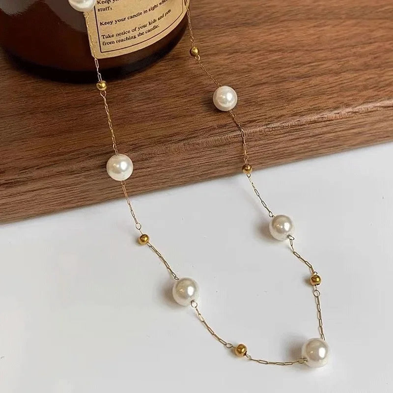 Stainless steel Ball Pendant Necklace Fashion jewelry Minimalist Chain Pearl Necklace Fashion Women's Jewelry