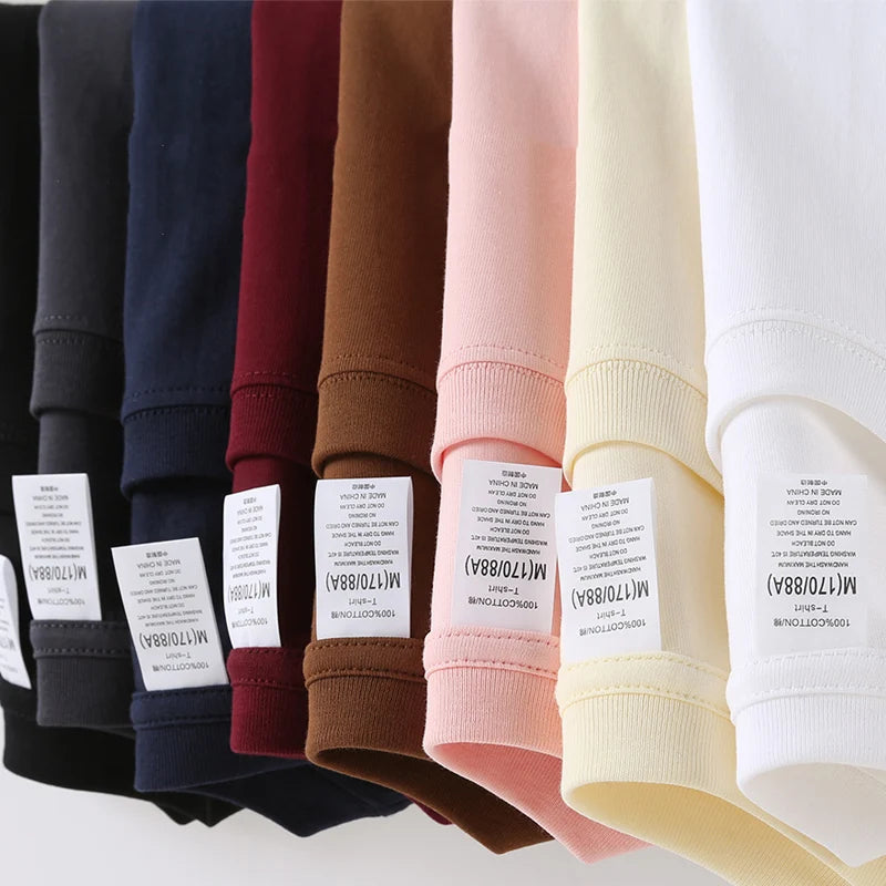 Summer Men's Heavy T Shirt Casual Solid Short Sleeve Basic Tee Women 100% Cotton 260gsm 9.17oz Oversized O Neck Hip-Hop Tops